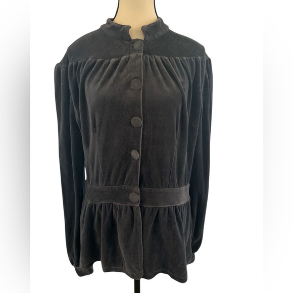 Sisley Charcoal Gray Velvet Button-Up Top - Picture 1 of 8